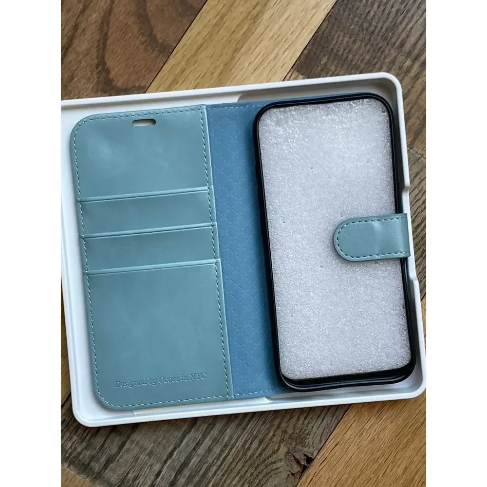 OCASE iPhone 16 Pro Wallet Case Ice Blue Magnetic Folio Flip Cover